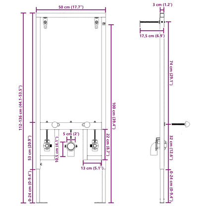 Skrytý montážny rám pre bidet 50x112-136 cm Oceľ