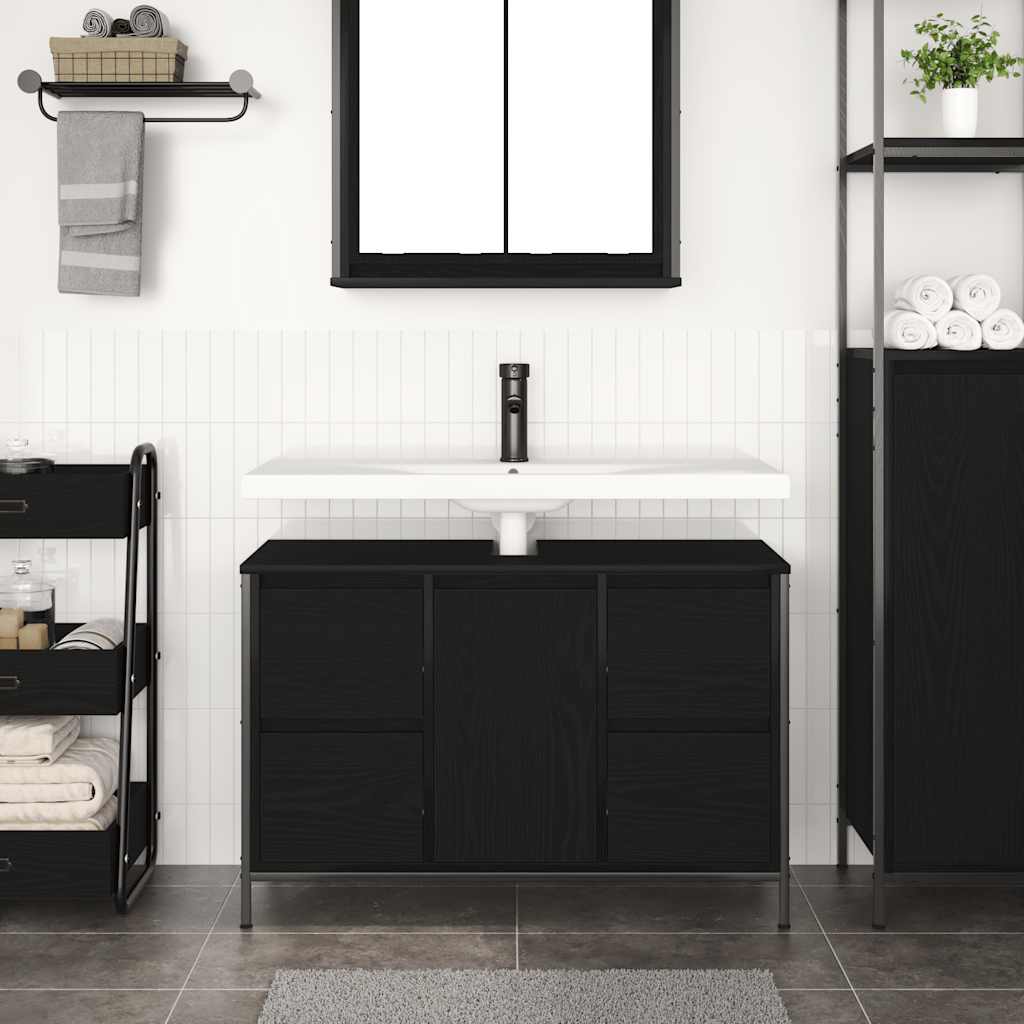 Skrinka pod umývadlo so zásuvkami dub čierny 90x34,5x60 cm