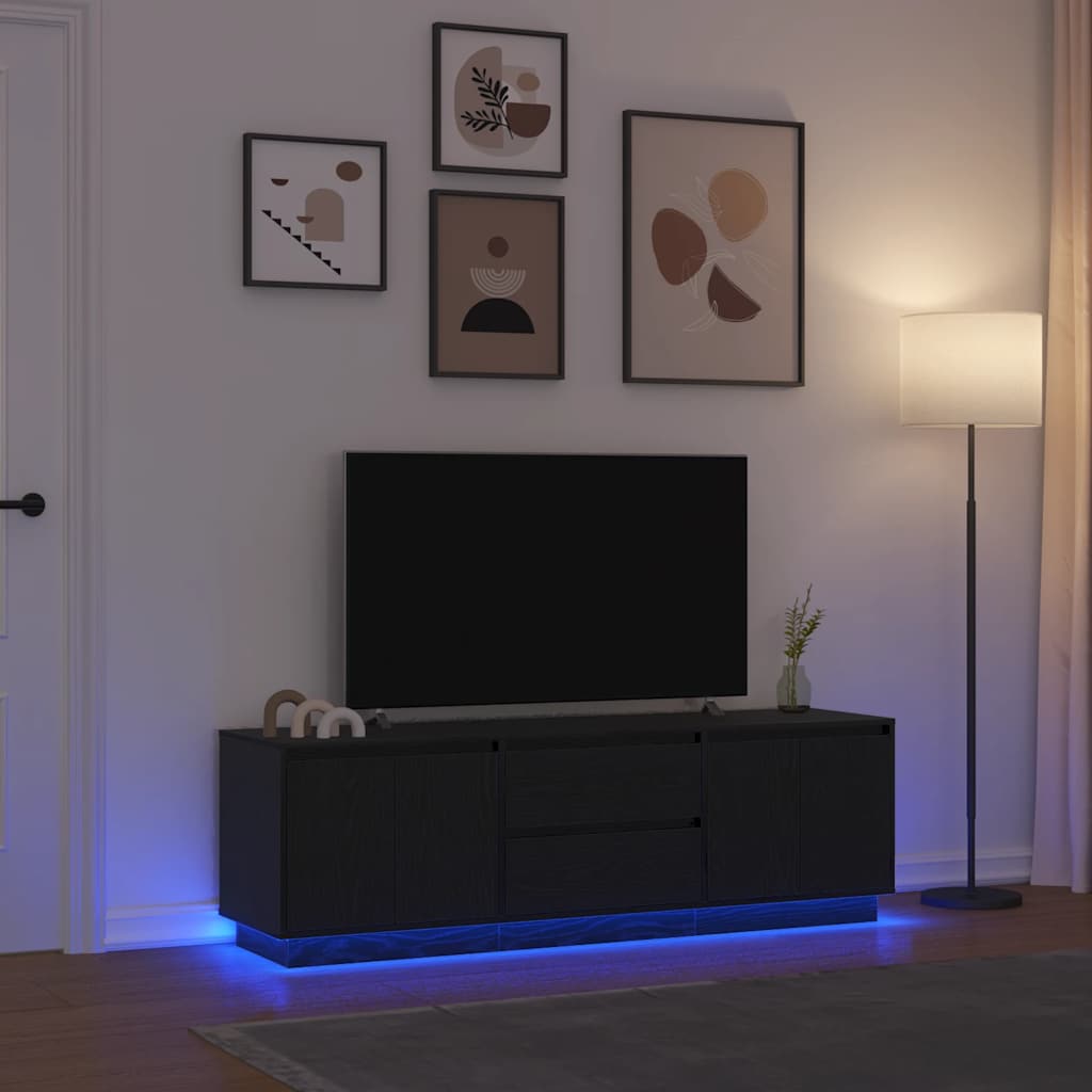 Tv Skrinka S Led Svetlami Dub Čierna 160,5X41X50 Cm