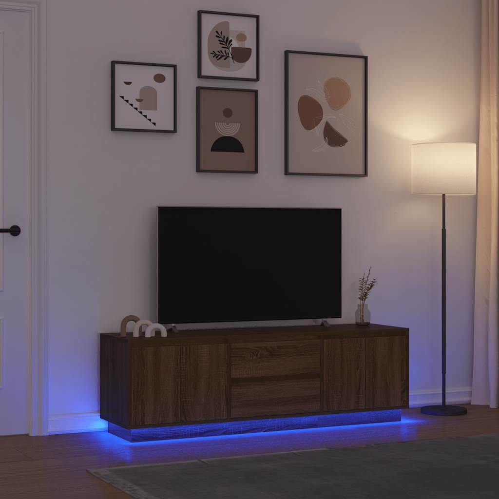 Tv Skrinka S Led Svetlami Dub Čierna 160,5X41X50 Cm
