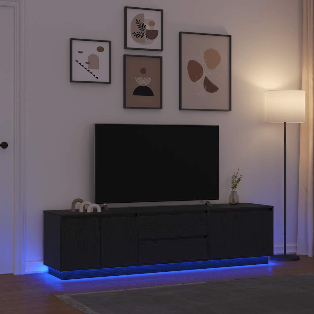 Tv Skrinka S Led Svetlami Dub Čierna 160,5X41X50 Cm