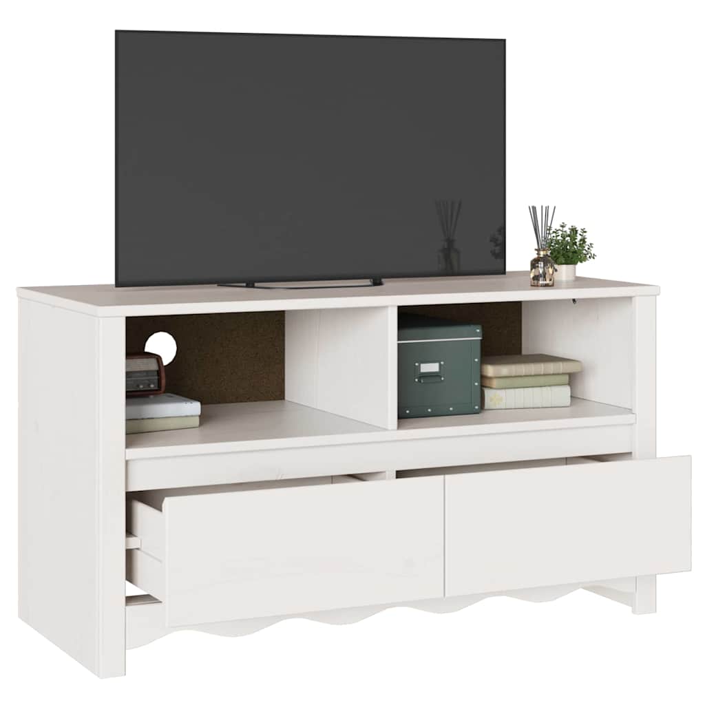 Tv Stolík Drammen Biela 99 X 43 X 55 Cm Borovicový Masív