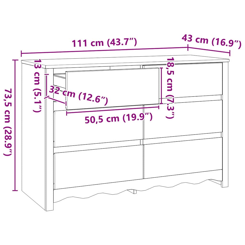 Zásuvkový Chest Drammen Dub 111 X 43 X 73.5 Cm Borovicový Masív