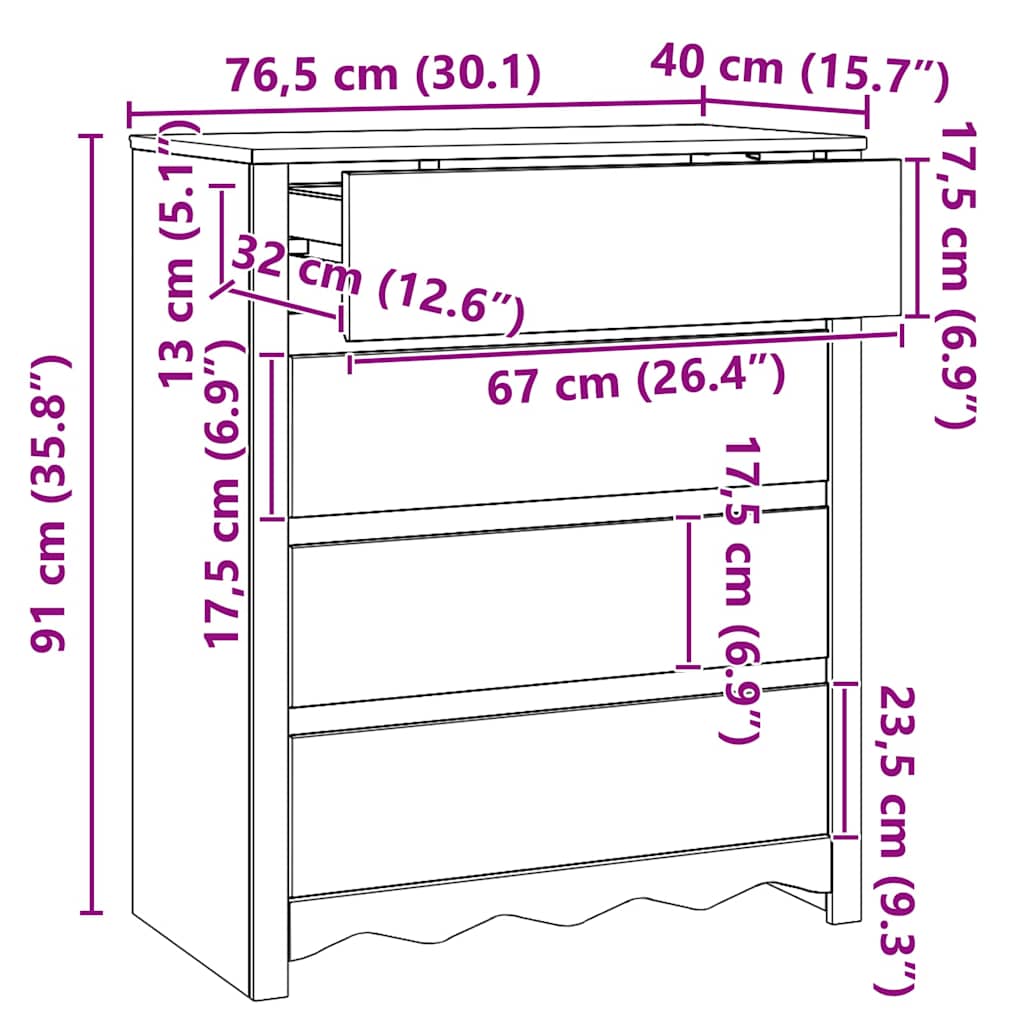 Komoda Drammen Dub 76,5 X 40 X 91 Cm Borovicový Masív