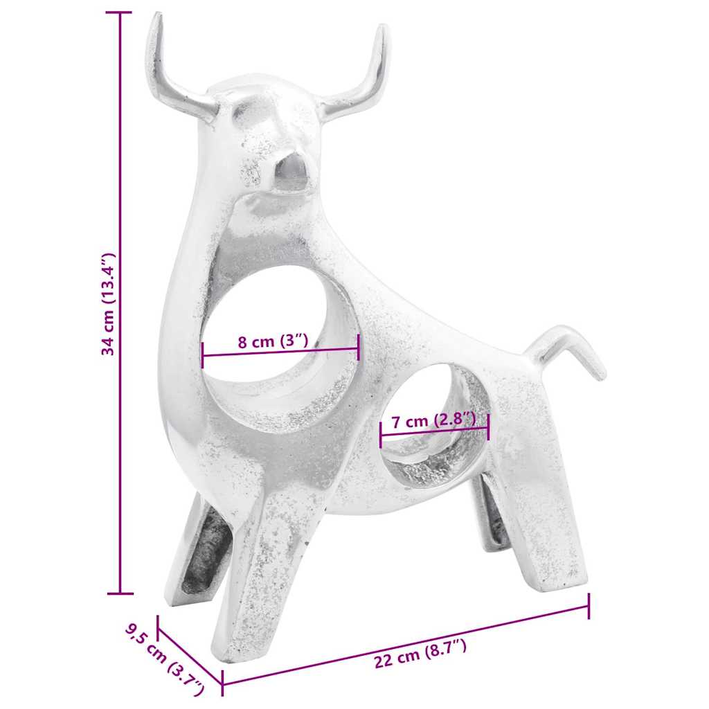 Socha Býka Strieborná 22 X 9.5 X 34 Cm Hliník