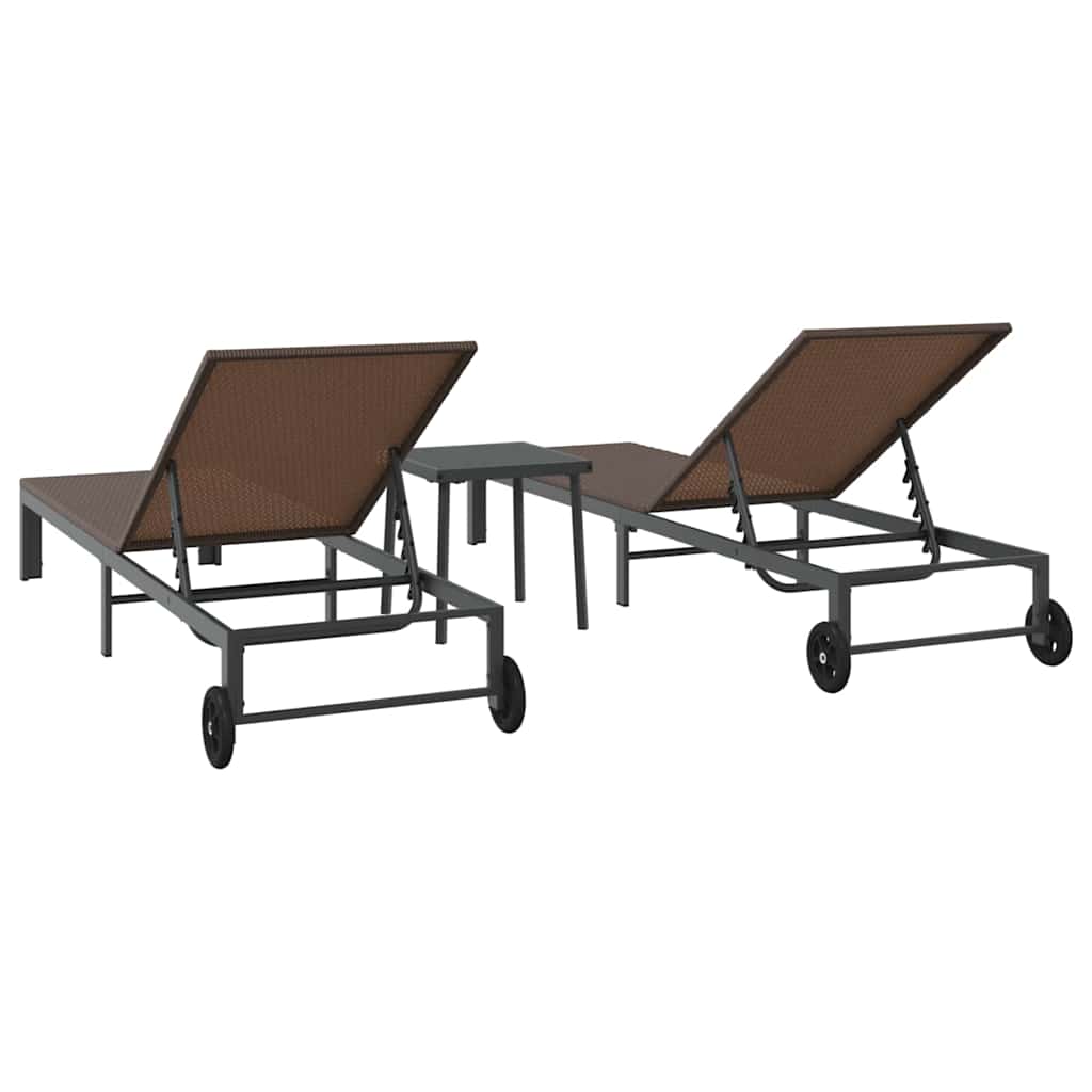 Lehátko Na Slnenie 2-Osoba 3 Pcs Hnedá Polyratan