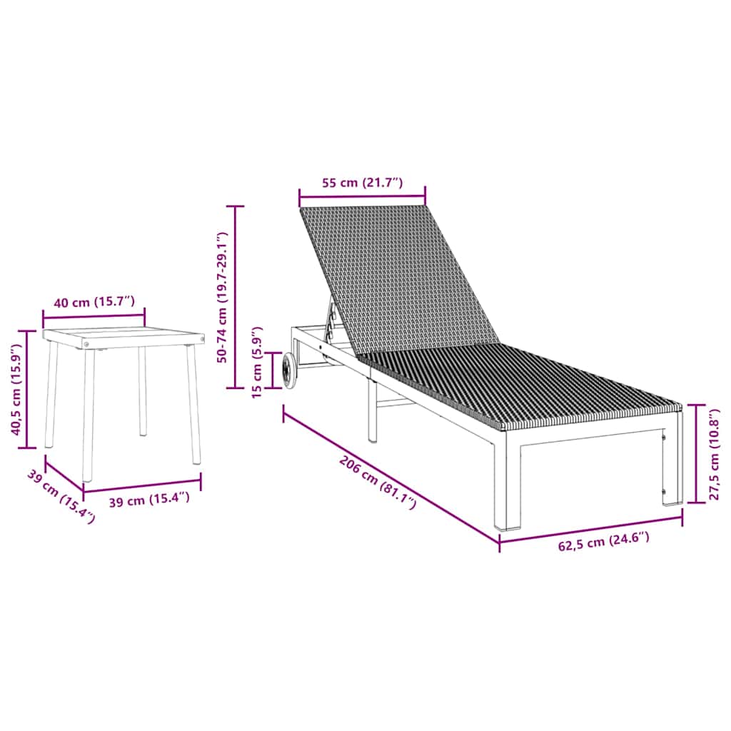 Lehátko Na Slnenie 2-Osoba 3 Pcs Hnedá Polyratan