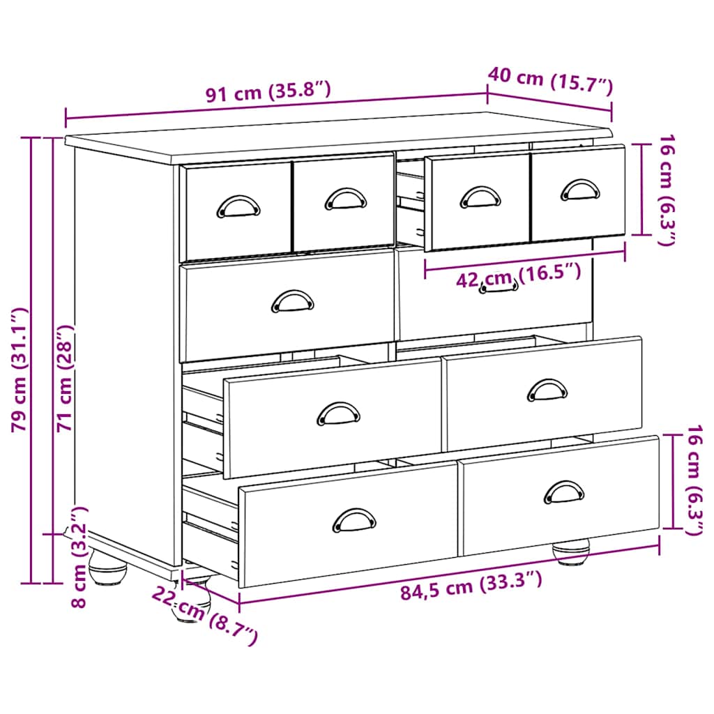 Komoda So Zásuvkou Askim Hnedá 91 X 40 X 79 Cm Borovicový Masív