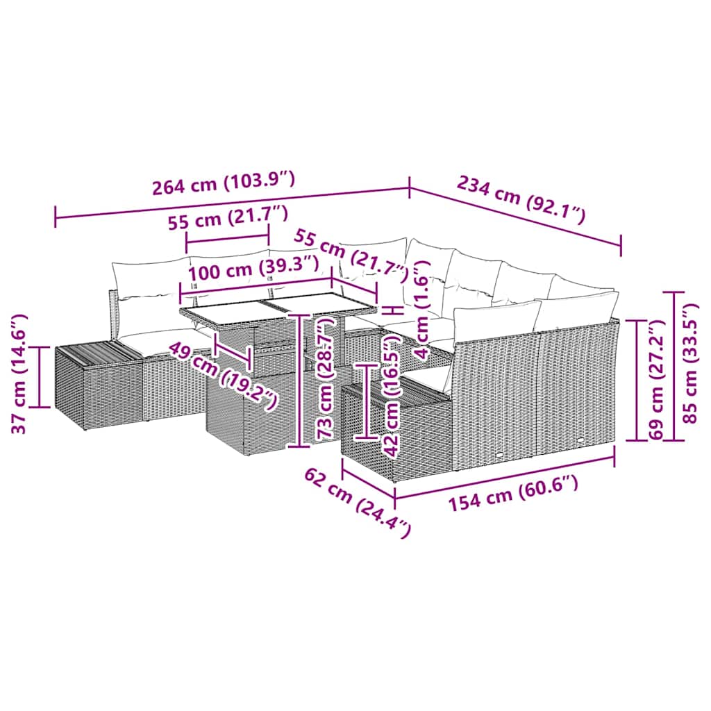 Súprava Záhradných Pohoviek 9 Pcs Čierna A Krémová Polyratan