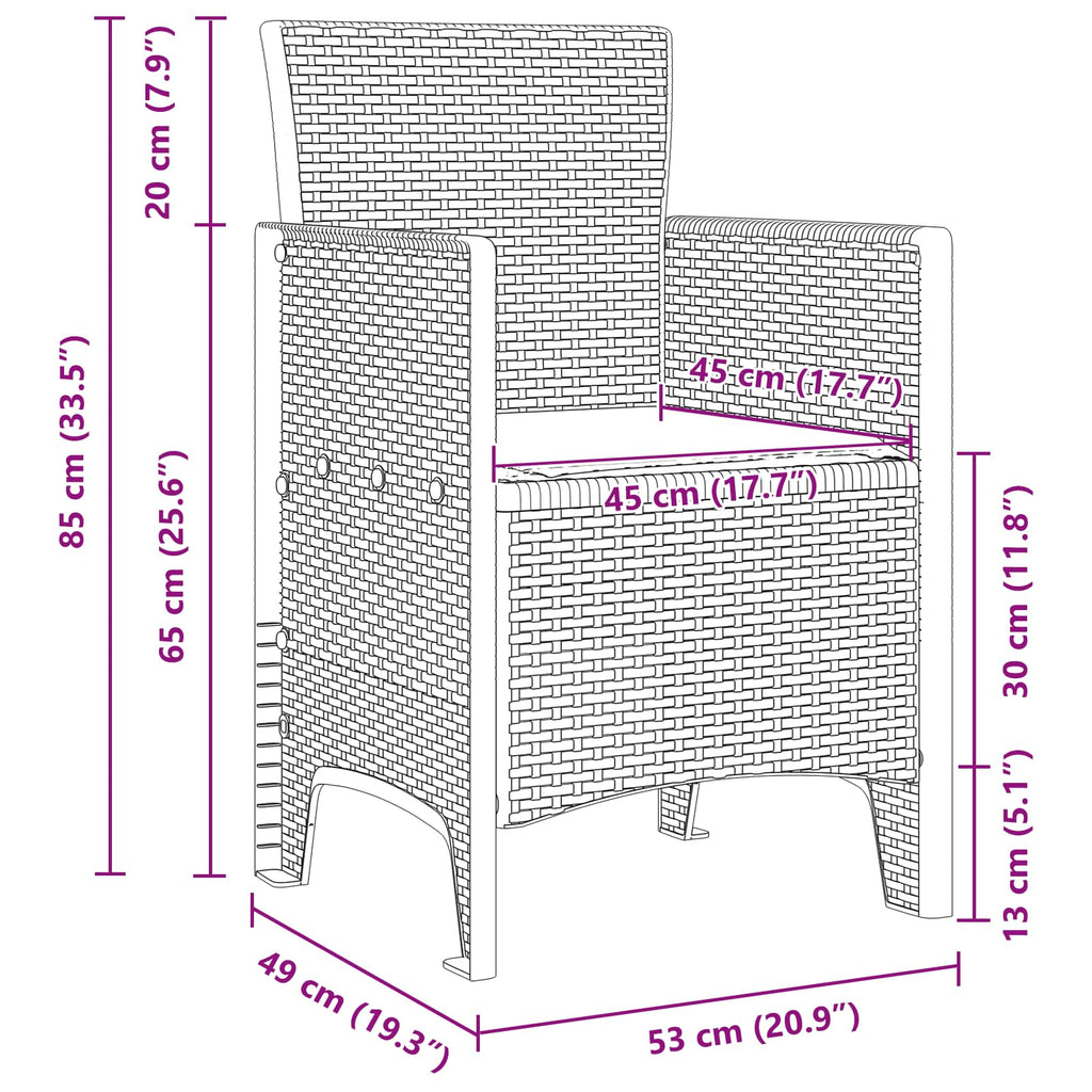 Záhradná Stolička 2 Pcs Hnedá 53 X 49 X 85 Cm Polypropylén