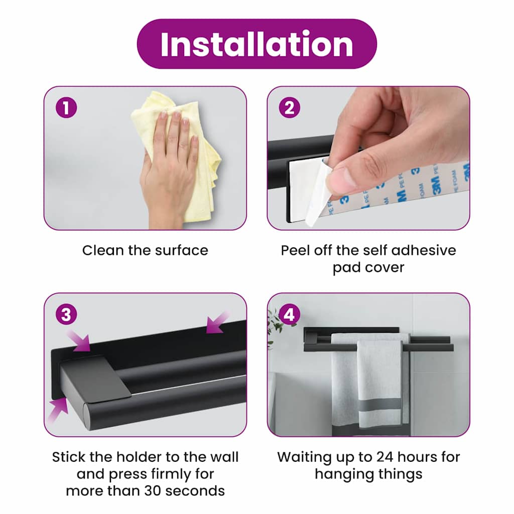 Držiak Na Uteráky Čierna 40 X 9 X 4 Cm Nehrdzavejúca Oceľ