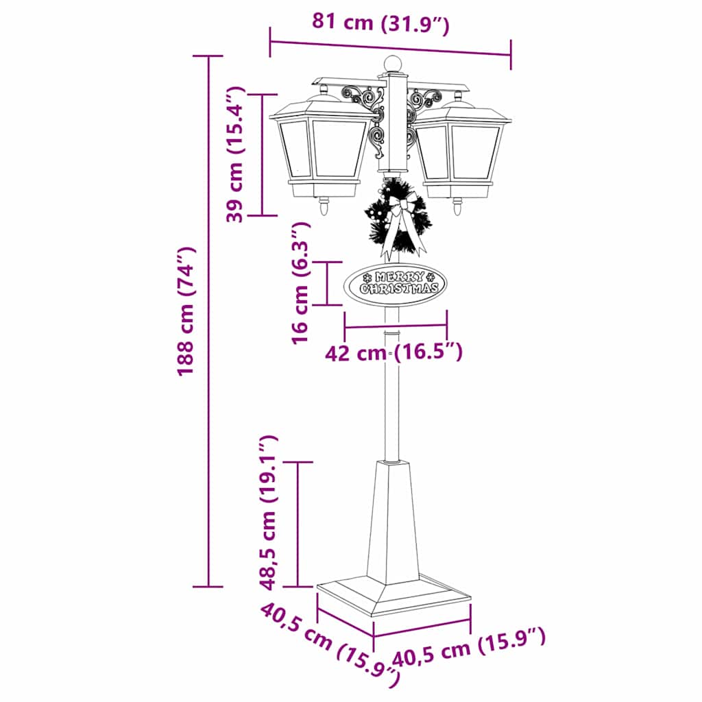 Vianočná Pouličná Lampa S 2 Lampášmi Červená 40,5 X 80 X 188 Cm