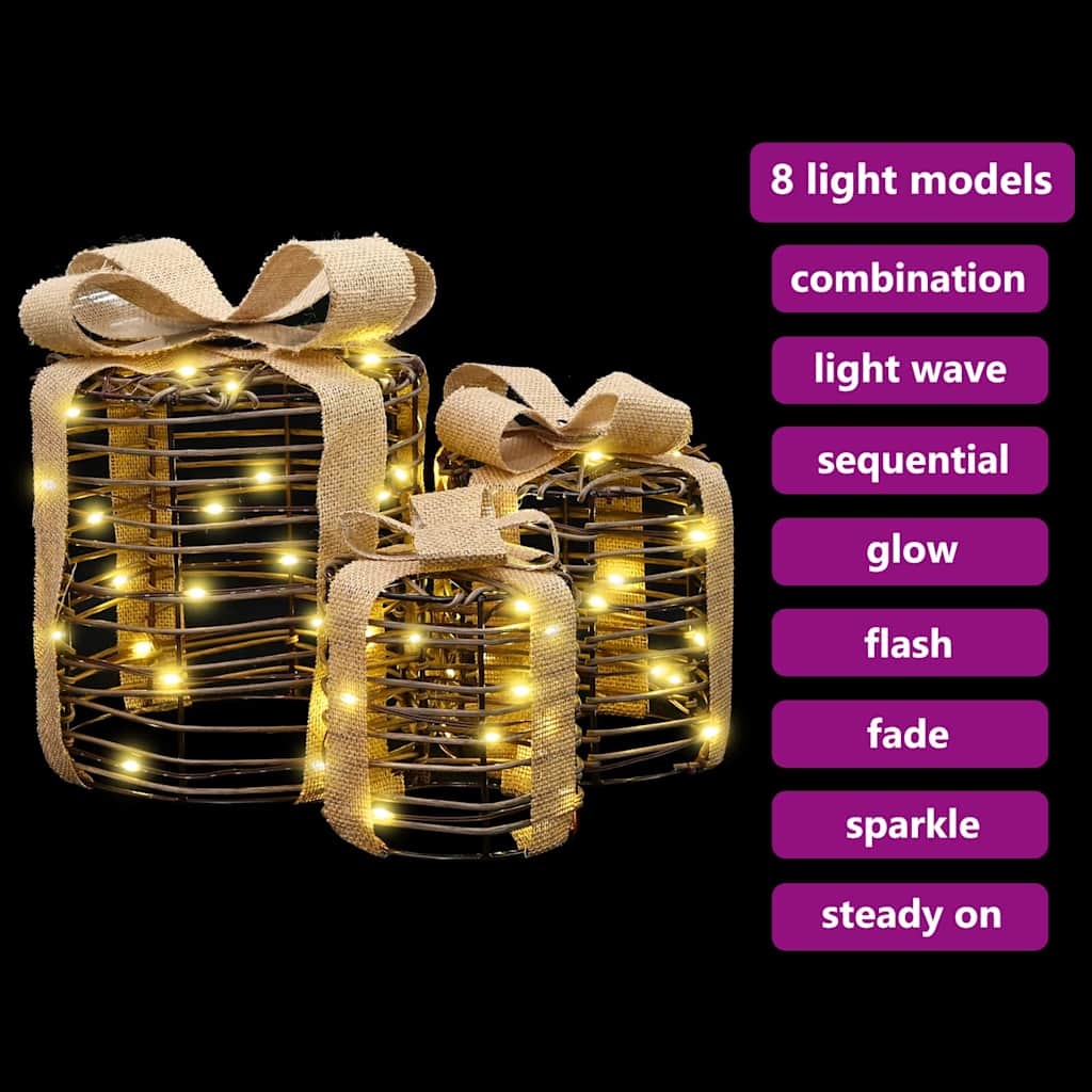 Dekorácia Darčekovej Skatuľky 3 Pcs Teplá Biela Ratan