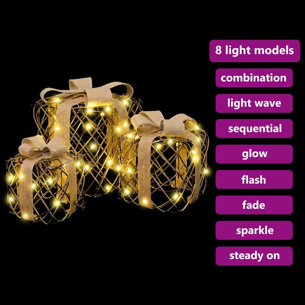 Darčeková Škatľa 3 Pcs Teplá Biela 20 X 20 X 20 Cm Ratan