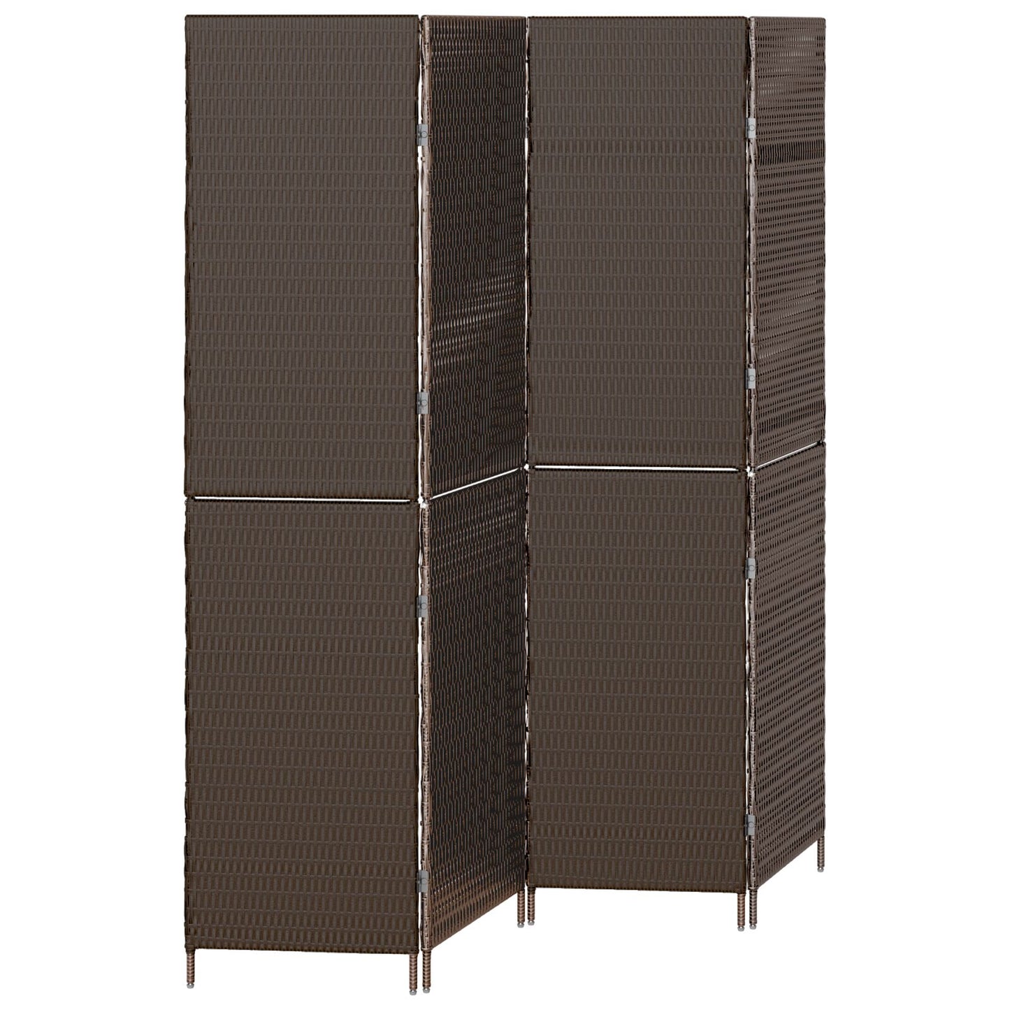 Delič miestnosti 4 panely skladací hnedý 195x180 cm poly ratan