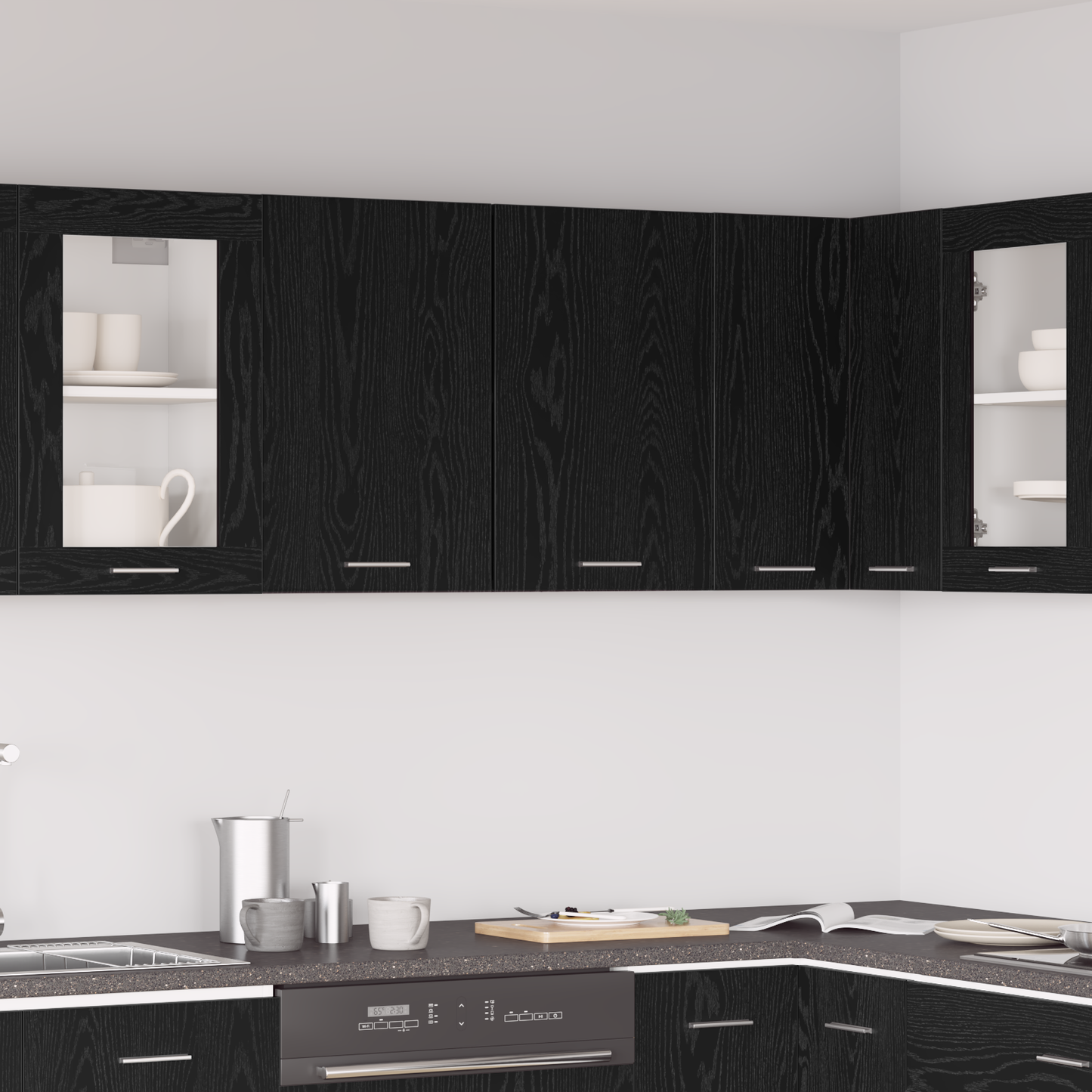 Čierna dubová visiaca skriňa - 80x31x60 cm - Vyrobené z inžinierskeho dreva