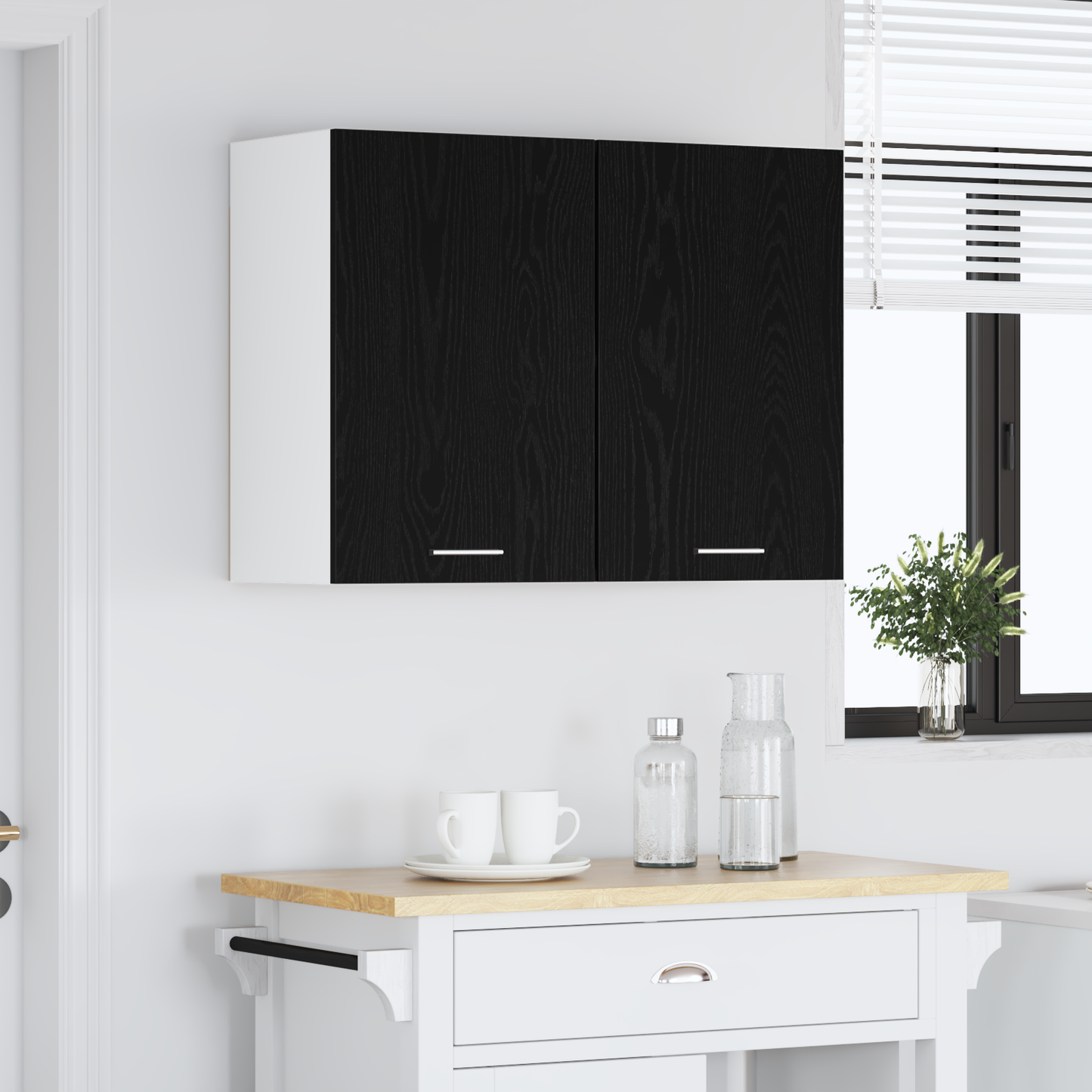 Čierna dubová visiaca skriňa - 80x31x60 cm - Vyrobené z inžinierskeho dreva